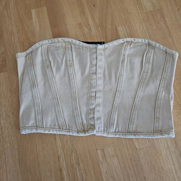 PLT Washed Stone Denim Strapless Hook and Eye Structured Corset Top sz US 8-NWT - Picture 2 of 7